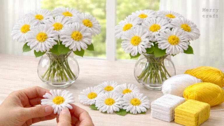 Ein alter Trick verwandelt Wolle in wunderschöne Gänseblümchen für dein Zuhause…