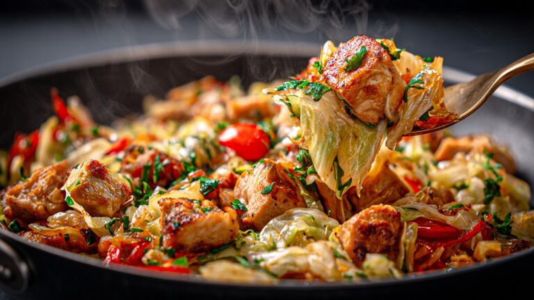5 einfache Schritte für ein schnelles Hühnchen-Kohlsalat-Essen in einer Pfanne!