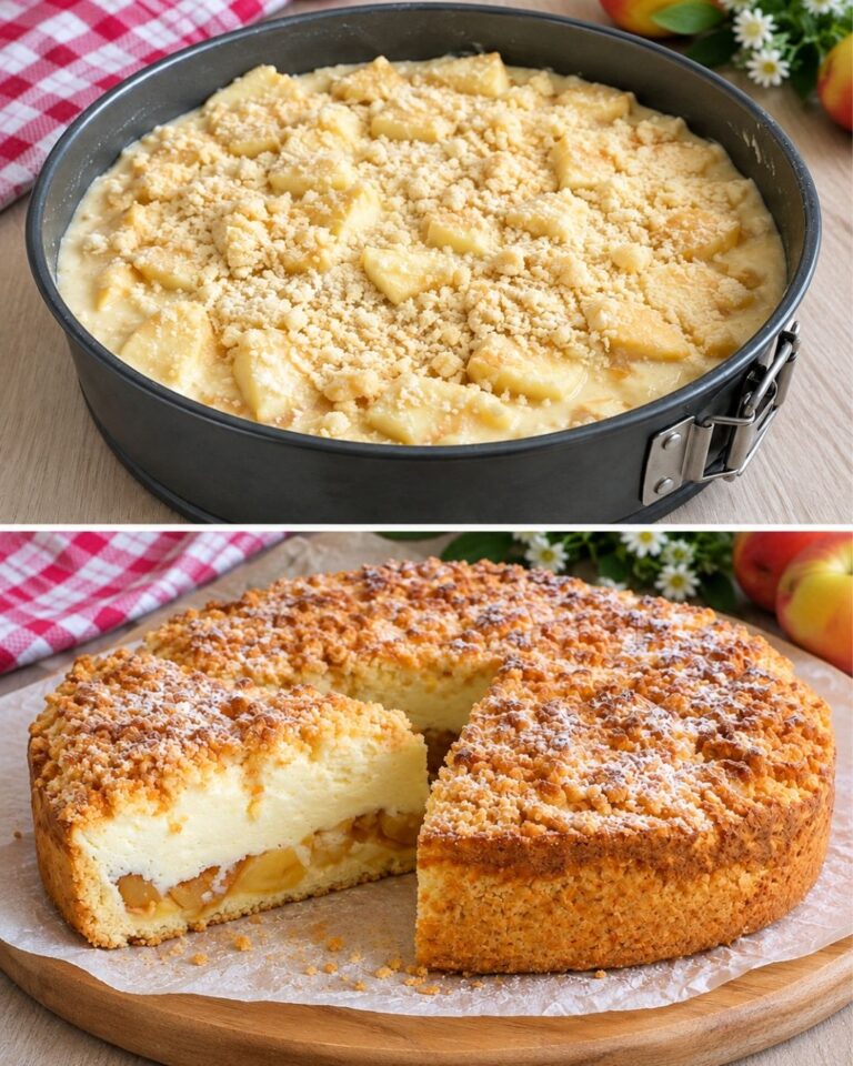Questa crostata di mele fondente, ricoperta di crema soufflé, è una vera delizia!